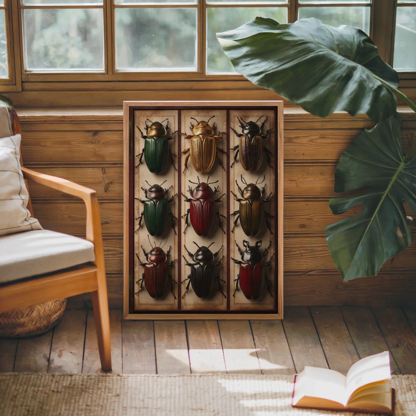 Beetle Specimen Collection Nine Amber Frames in room