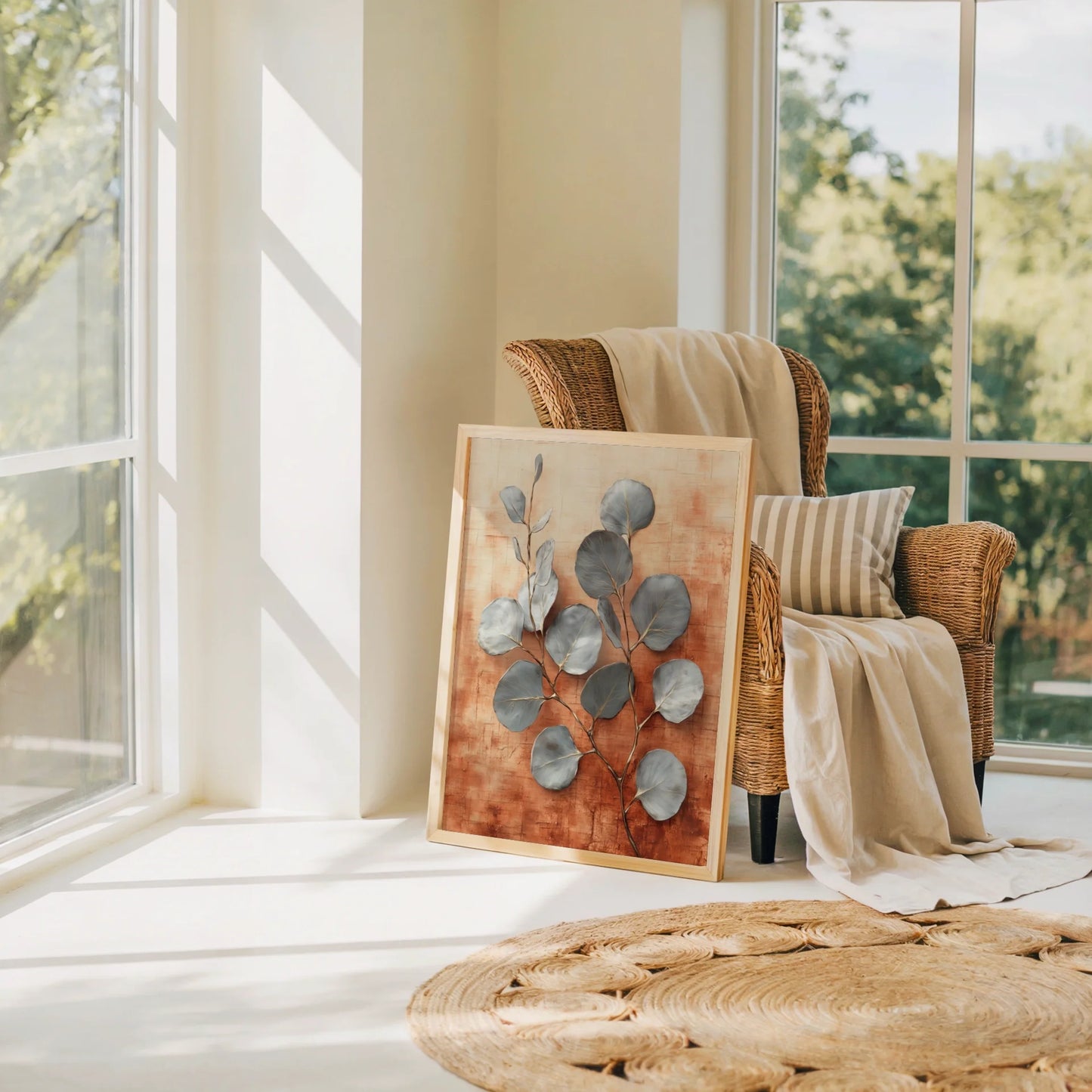 Eucalyptus Branch Copper Silver Metallic Boho in room