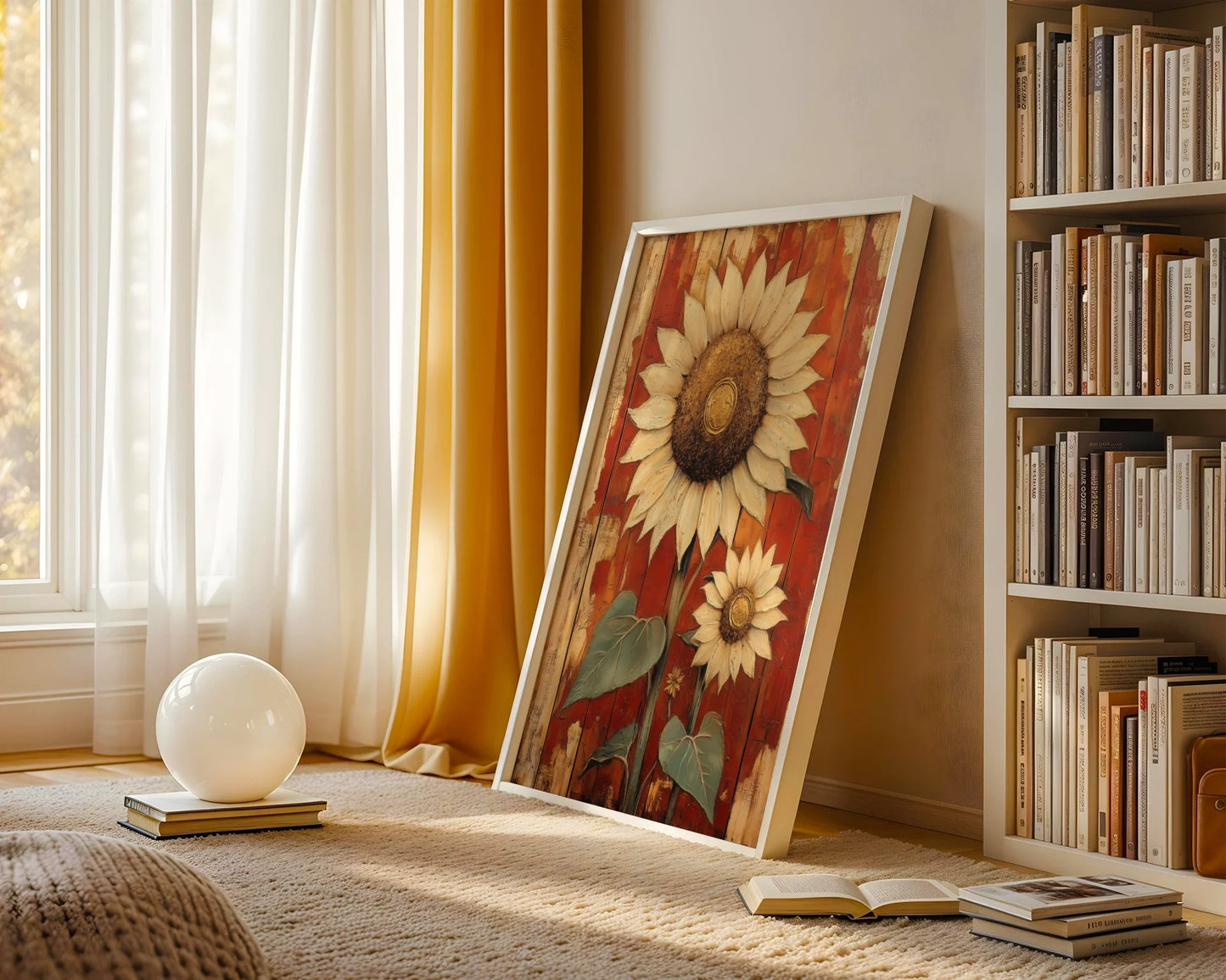 Rustic Sunflower Art Weathered Barn Wood Canvas Wall Art — Vintage-inspired artwork featuring botanical florals with distressed finish for rustic home styling