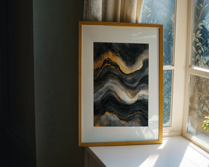 Gold Veins Charcoal Stone Liquid Flow in room