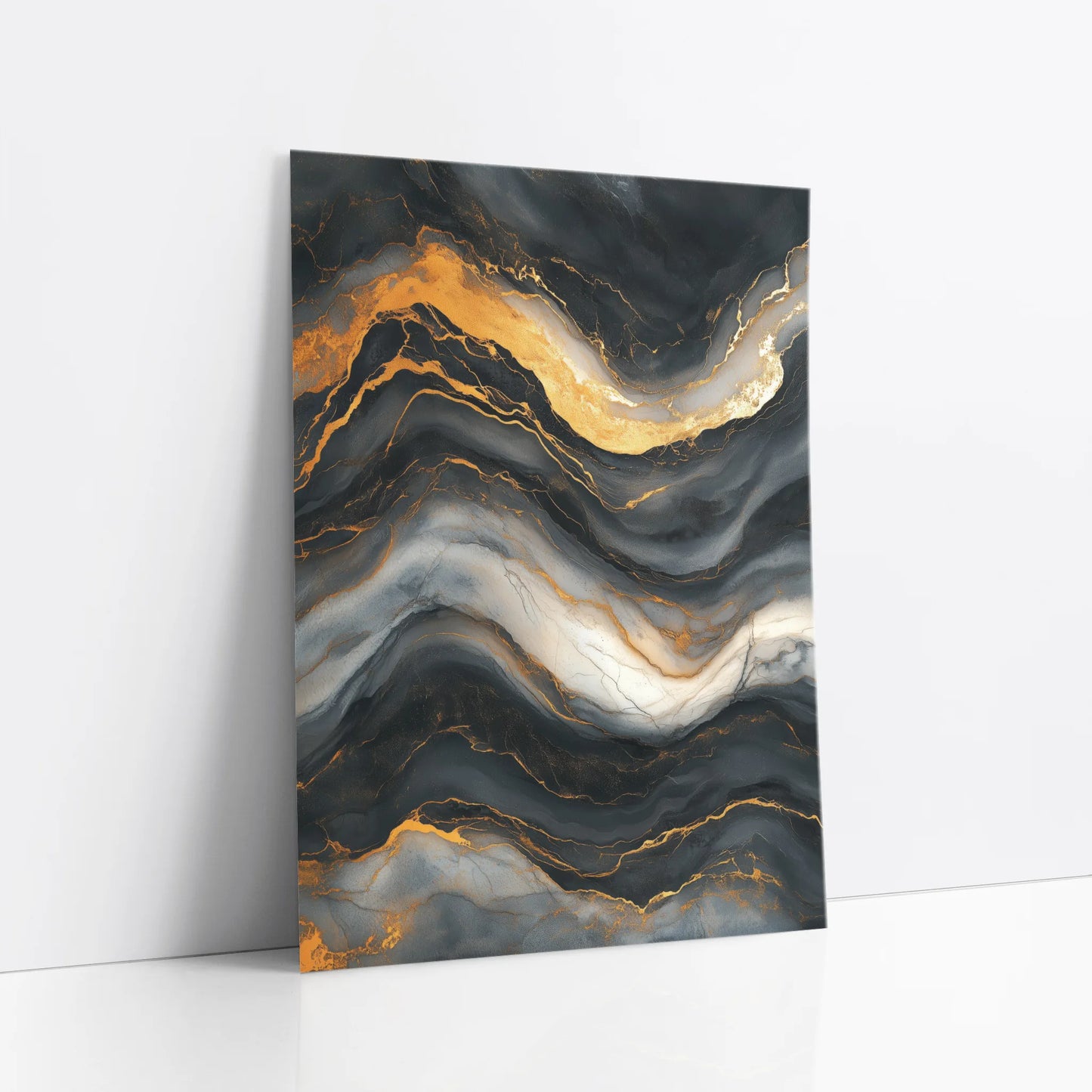 Gold Veins Charcoal Stone Liquid Flow art print