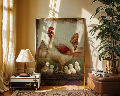Farmhouse Chicken Art Mother Hen with Chicks in room