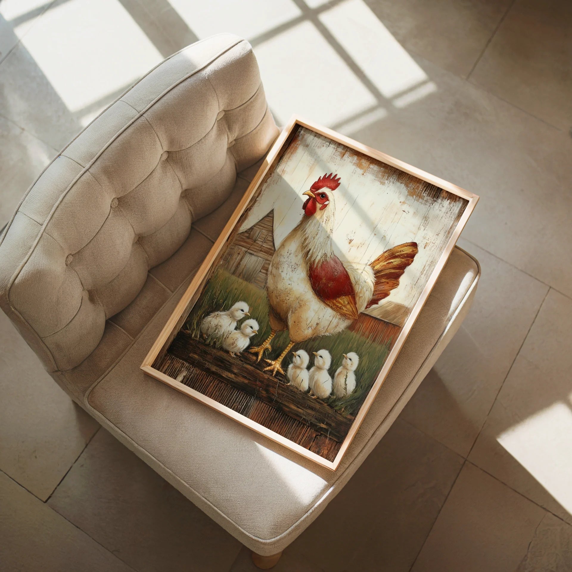 Farmhouse Chicken Art Mother Hen with Chicks in room