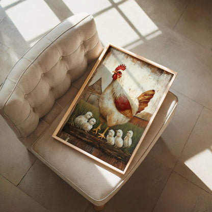 Farmhouse Chicken Art Mother Hen with Chicks in room