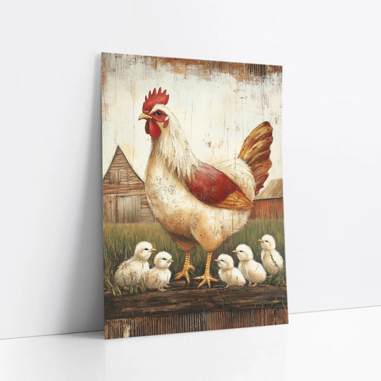 Farmhouse Chicken Art Mother Hen with Chicks art print