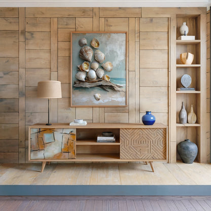Coastal Seashell Driftwood Gold Leaf Textured in room