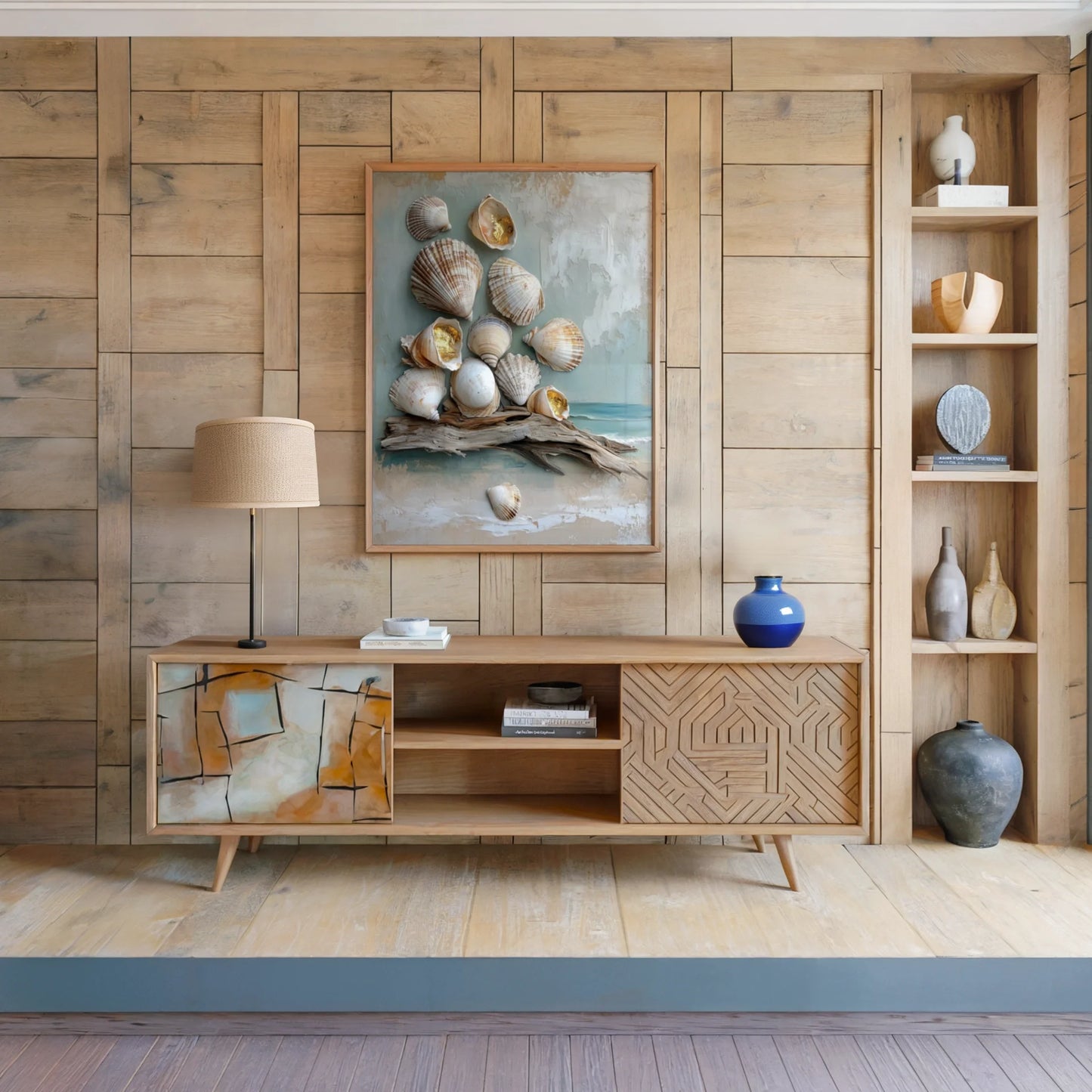 Coastal Seashell Driftwood Gold Leaf Textured in room
