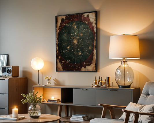 Celestial Navigation Star Map Dark Academia Canvas Wall Art — Scholarly canvas featuring intricate celestial maps with golden pathways for gothic home decor