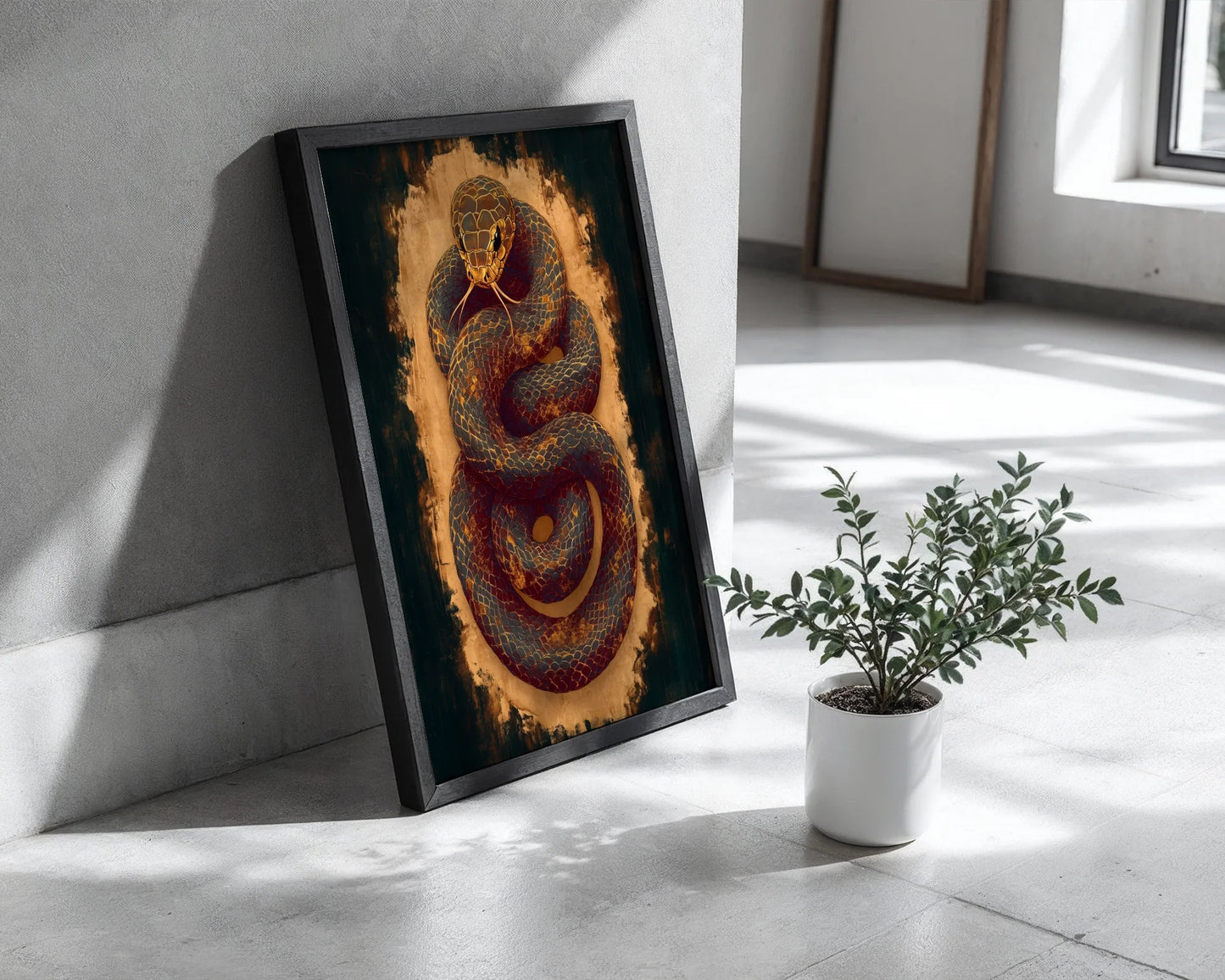 Ancient Serpent Coiled Snake Dark Academia in room