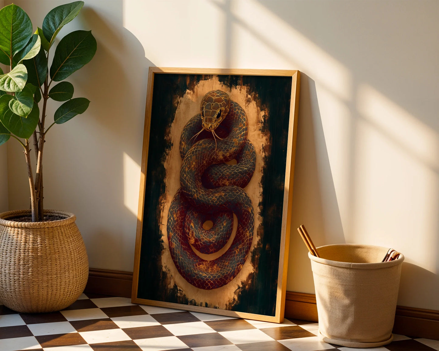Ancient Serpent Coiled Snake Dark Academia in room