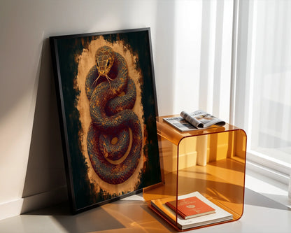 Ancient Serpent Coiled Snake Dark Academia in room