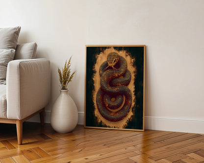 Ancient Serpent Coiled Snake Dark Academia in room