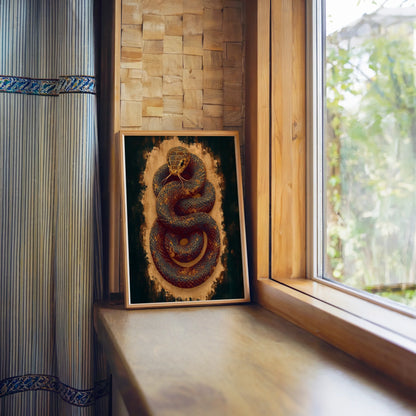 Ancient Serpent Coiled Snake Dark Academia in room