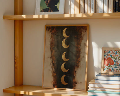 Crescent Moon Phases Boho Gold Textured in room