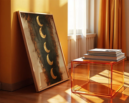 Crescent Moon Phases Boho Gold Textured in room