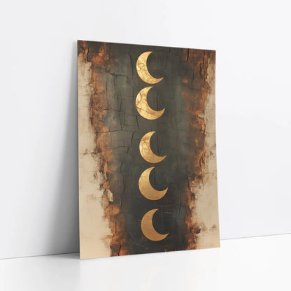 Crescent Moon Phases Boho Gold Textured art print