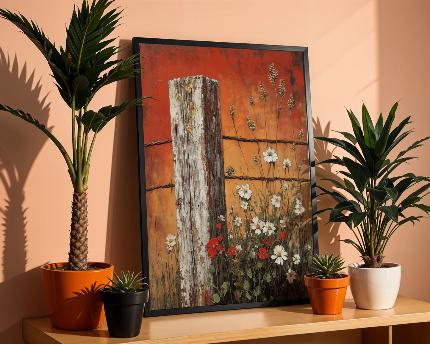 Farmhouse Wildflower Fence Cosmos Blooms Rustic in room