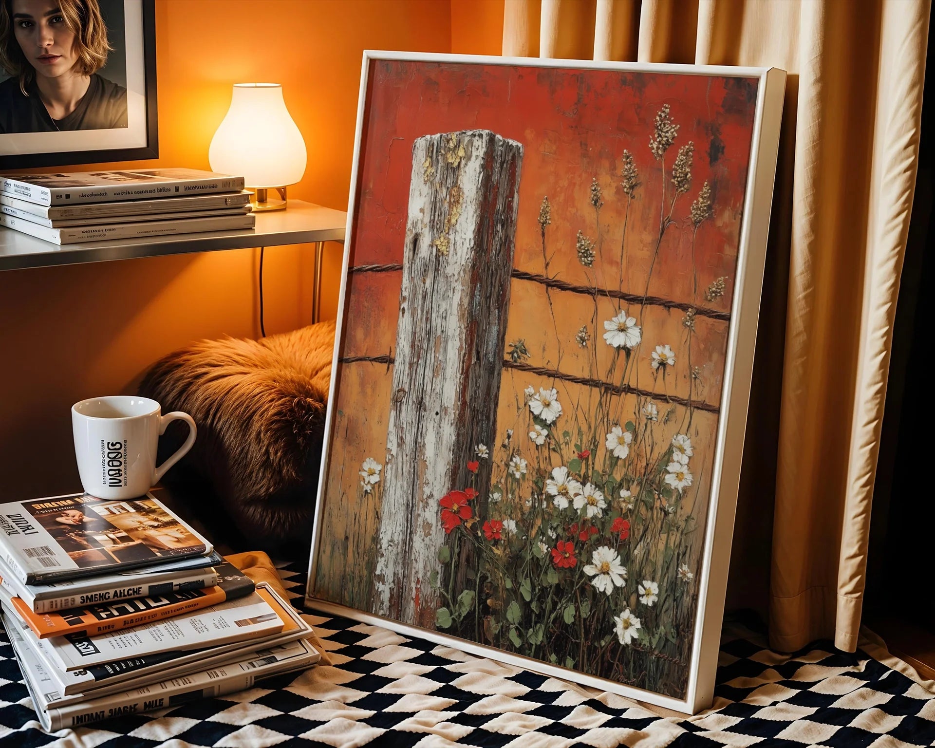 Farmhouse Wildflower Fence Cosmos Blooms Rustic in room