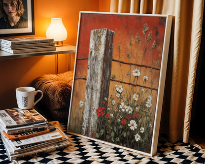 Farmhouse Wildflower Fence Cosmos Blooms Rustic in room