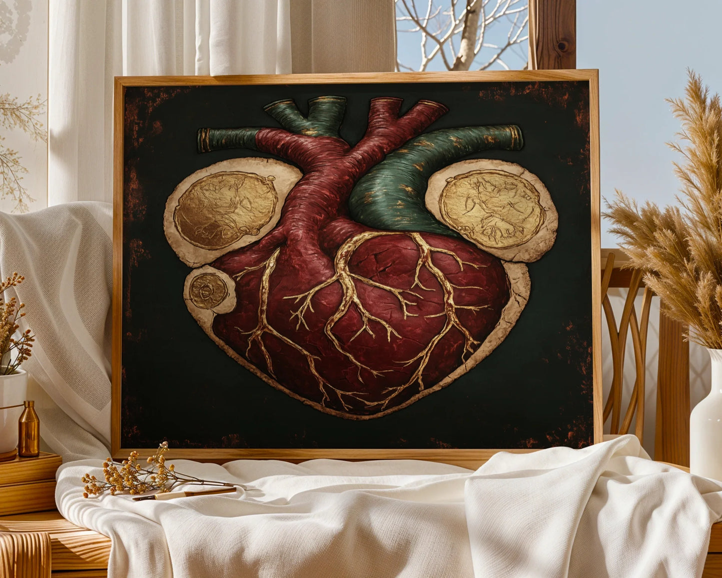 Anatomical Heart Cross Section Golden Vessels in room