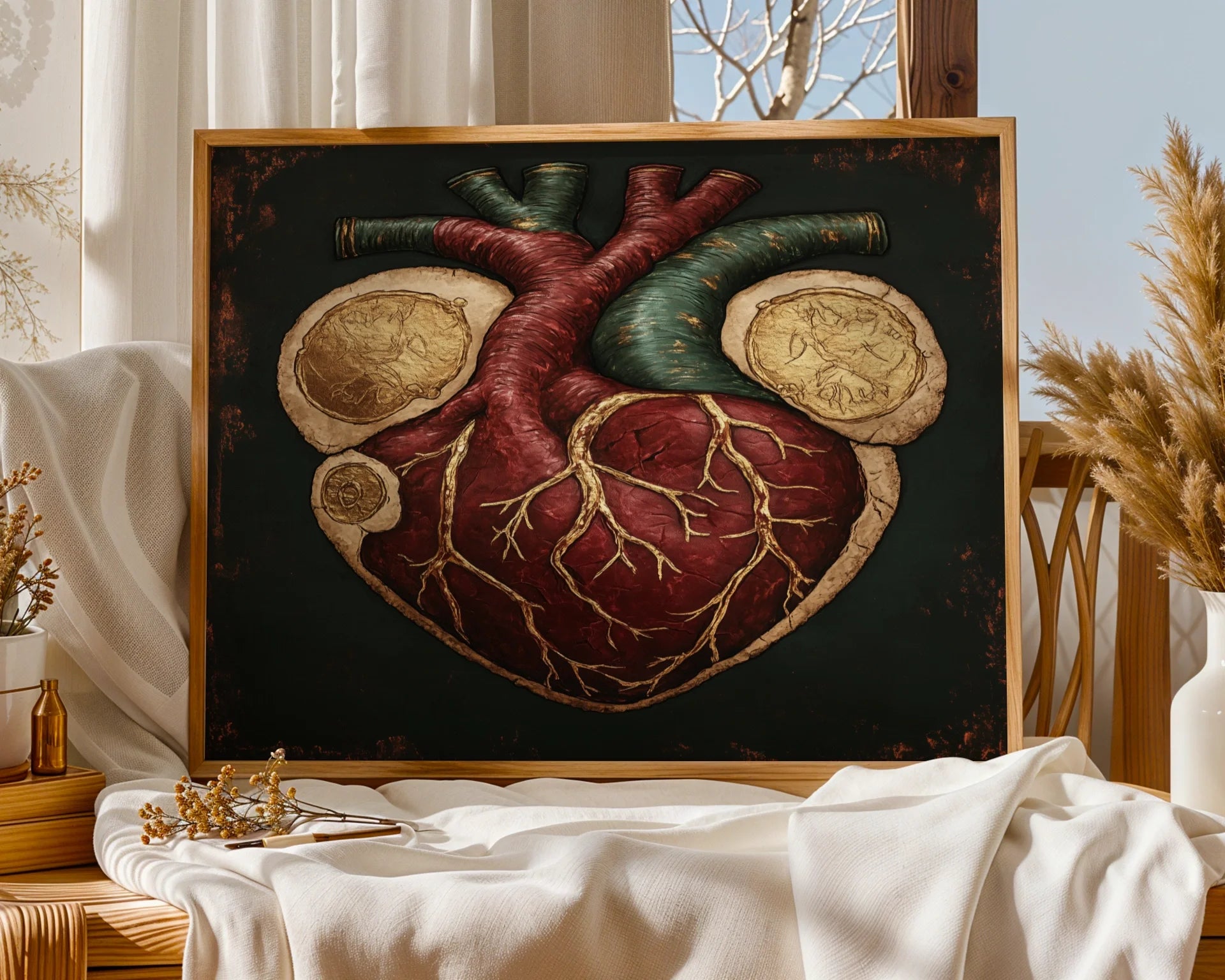 Anatomical Heart Cross Section Golden Vessels in room