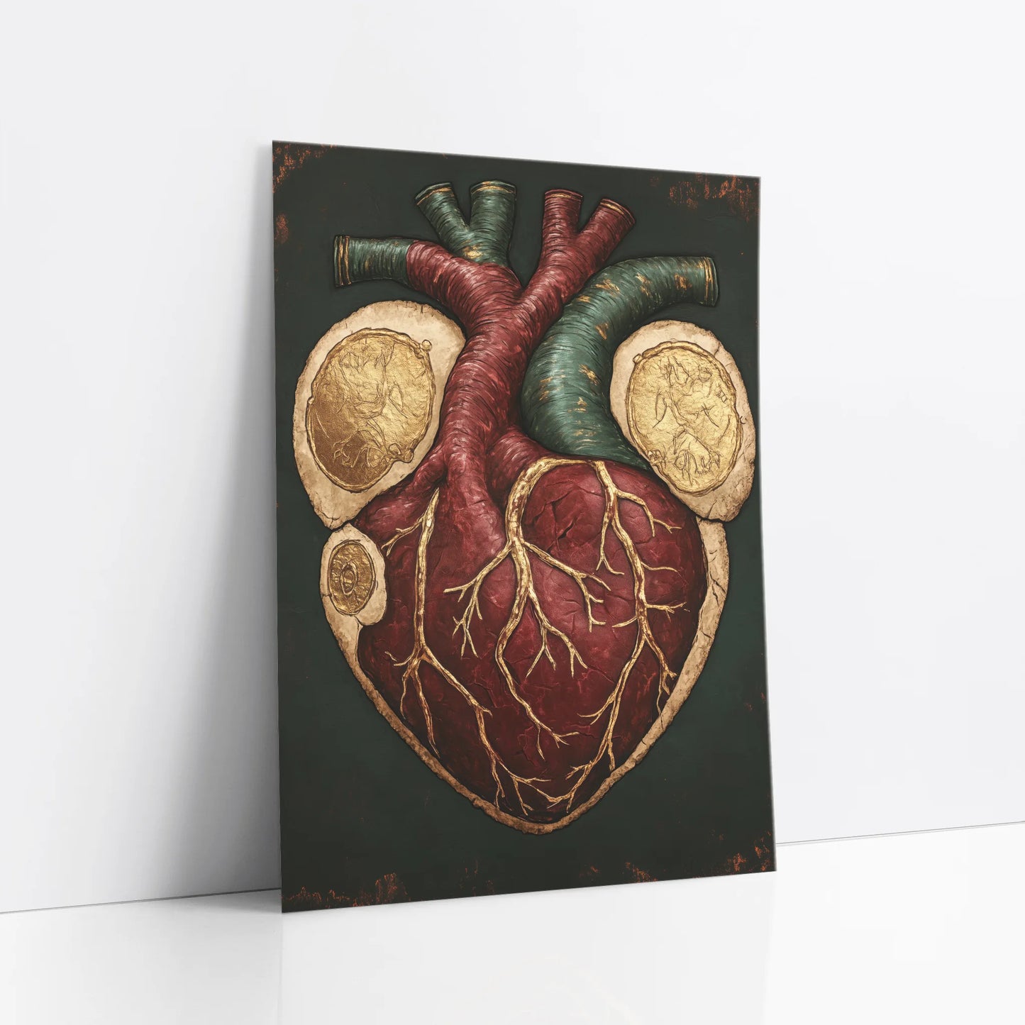 Anatomical Heart Cross Section Golden Vessels art print