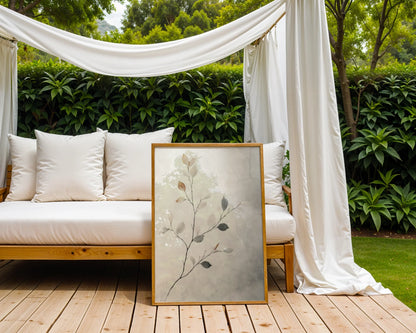 Minimalist Botanical Art Translucent Branches Canvas Wall Art — Imperfect beauty captured in layered plant forms emerging from aged stone textures for authentic interiors