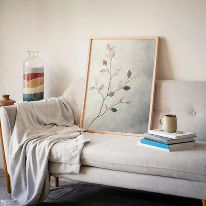 Minimalist Botanical Art Translucent Branches Canvas Wall Art — Soft parchment and sage hues blend seamlessly in this textured artwork perfect for neutral color schemes
