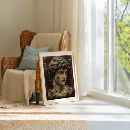 Renaissance Marble David Fractured Burgundy Patina Art in room