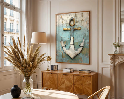 Nautical Anchor Distressed Wood Coastal Decor in room
