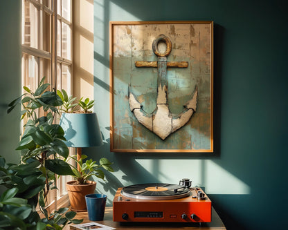 Nautical Anchor Distressed Wood Coastal Decor in room