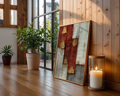 Gold Leaf Temple Fragments Boho Rust Pearl in room