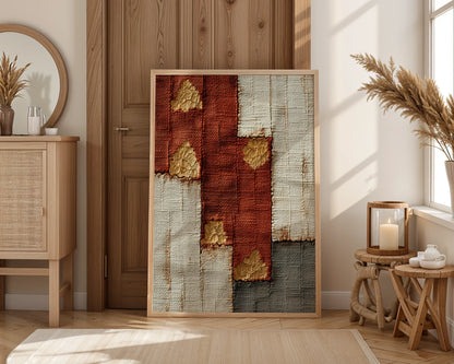 Gold Leaf Temple Fragments Boho Rust Pearl in room