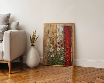 Rustic Fence Wildflowers Peeling Paint Farmhouse Art in room