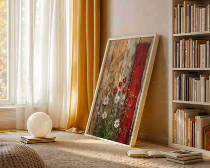 Rustic Fence Wildflowers Peeling Paint Farmhouse Art in room