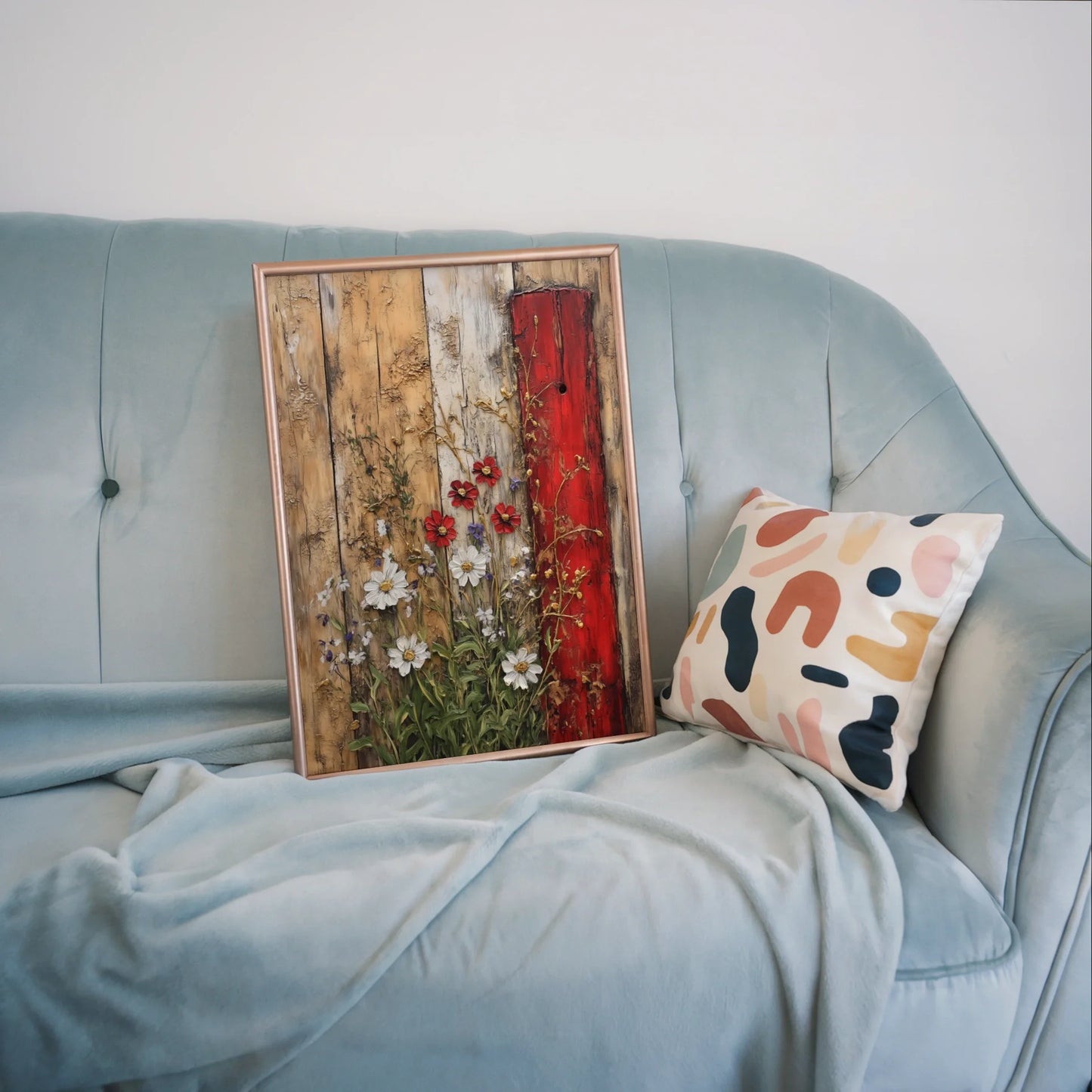 Rustic Fence Wildflowers Peeling Paint Farmhouse Art in room