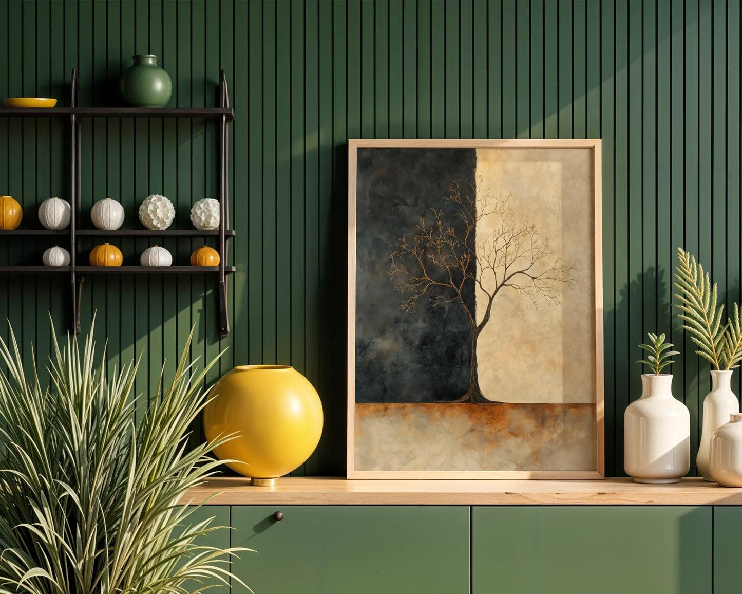 Golden Charcoal Tree Silhouette Dawn Light in room