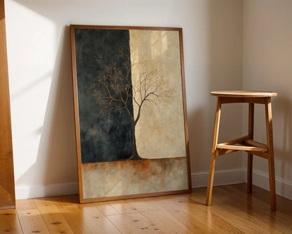 Golden Charcoal Tree Silhouette Dawn Light in room