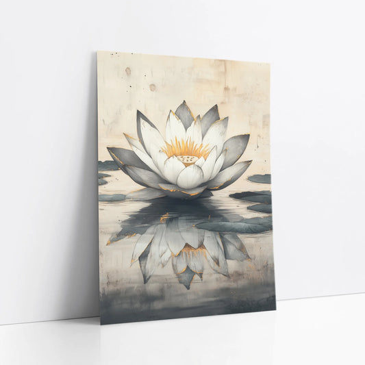 Large Lotus Painting Gold Accents Japandi art print