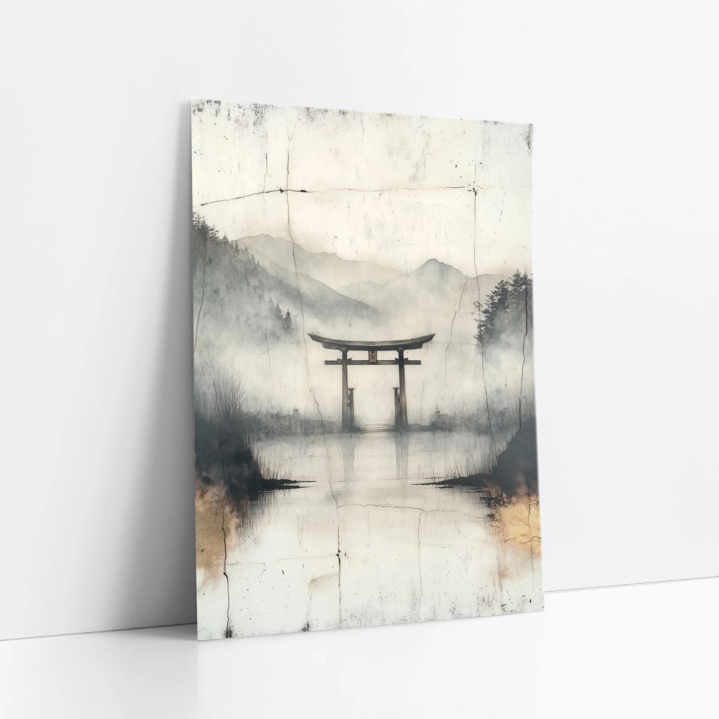 Japanese Torii Gate Misty Water Reflection Japandi Art art print