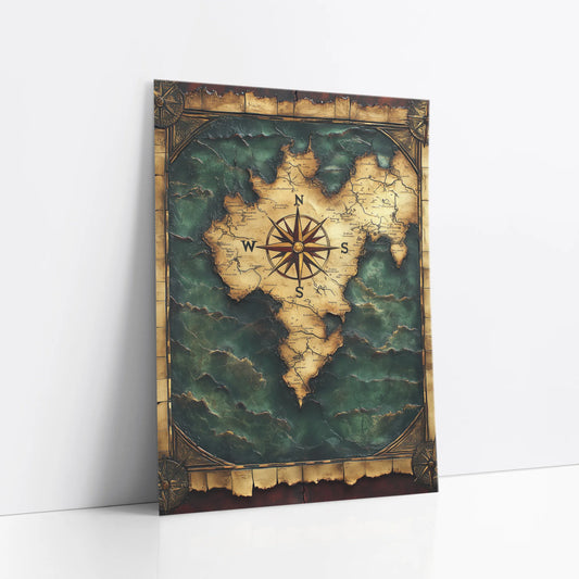 Antique World Map Turquoise Ocean Dark Academia art print