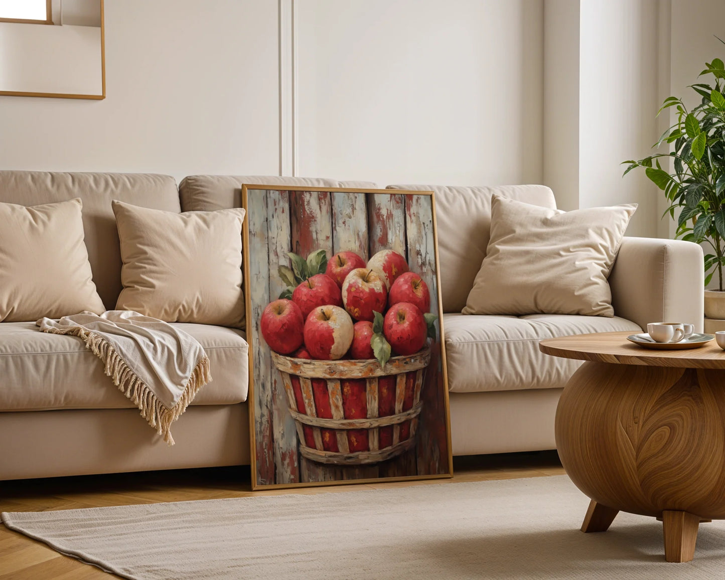 Farmhouse Apple Basket Weathered Wood in room