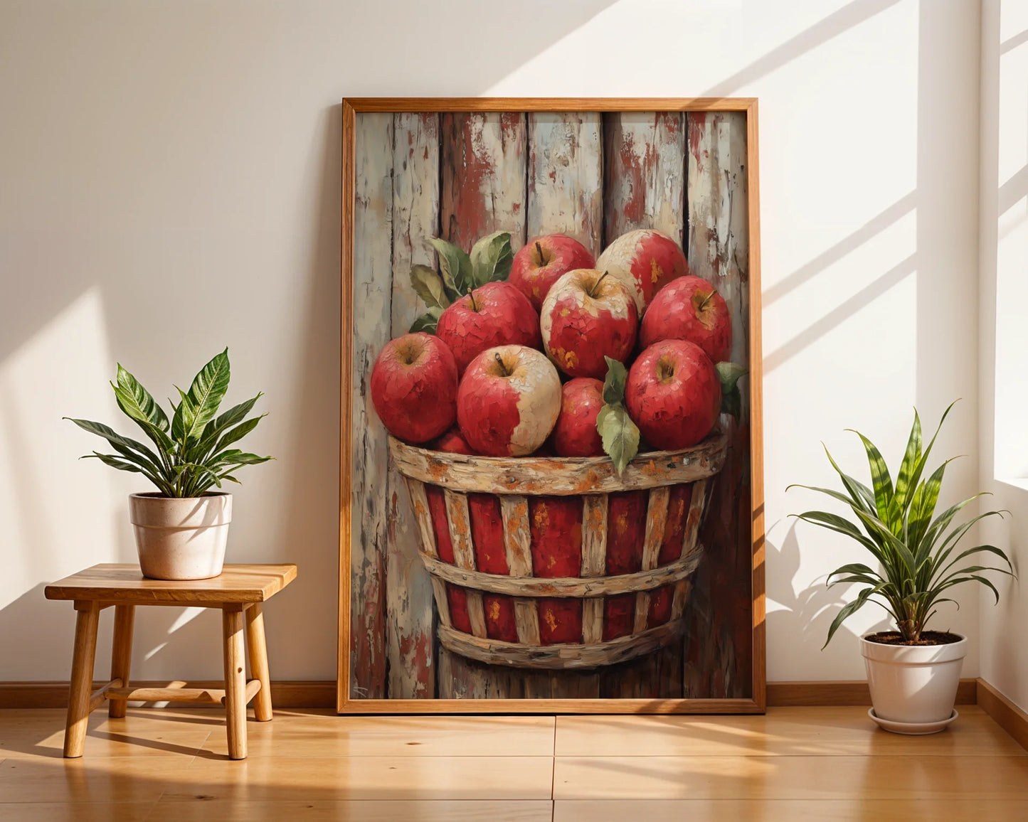 Farmhouse Apple Basket Weathered Wood in room