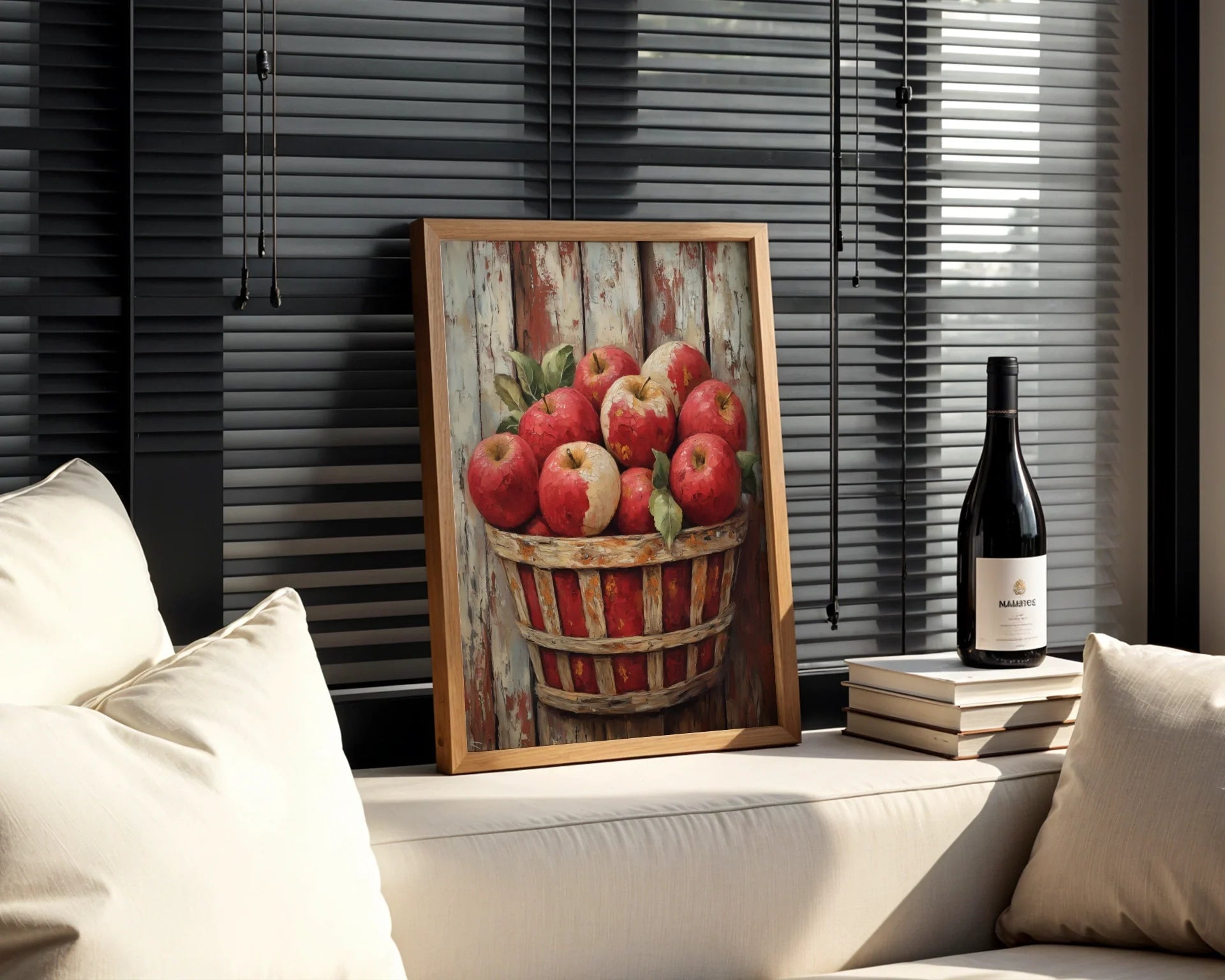 Farmhouse Apple Basket Weathered Wood in room