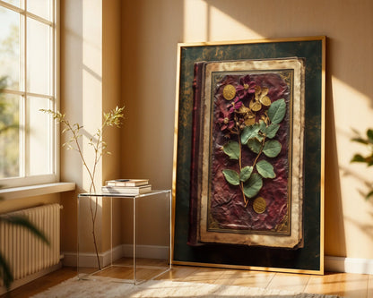 Pressed Botanical Specimen Dark Academia Leather Art in room