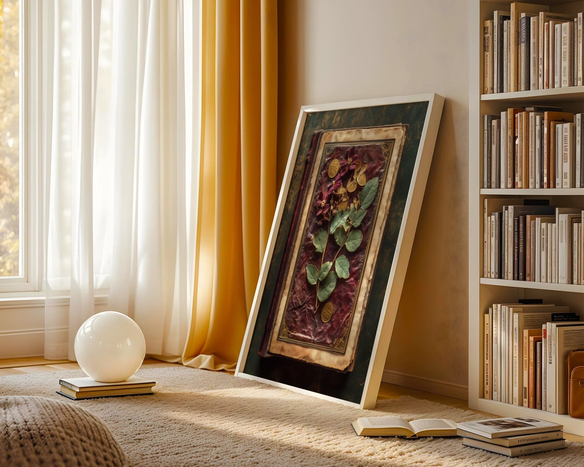 Pressed Botanical Specimen Dark Academia Leather Art in room
