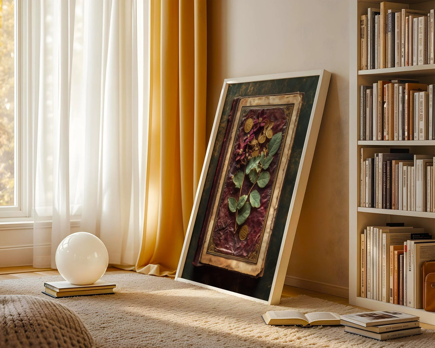 Pressed Botanical Specimen Dark Academia Leather Art in room