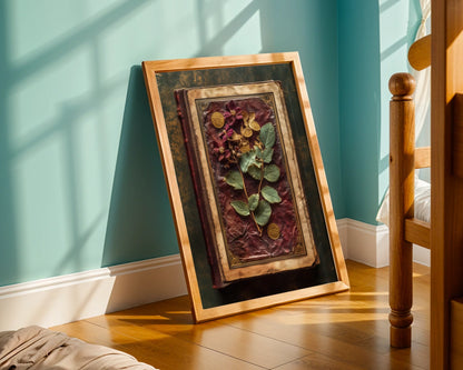 Pressed Botanical Specimen Dark Academia Leather Art in room