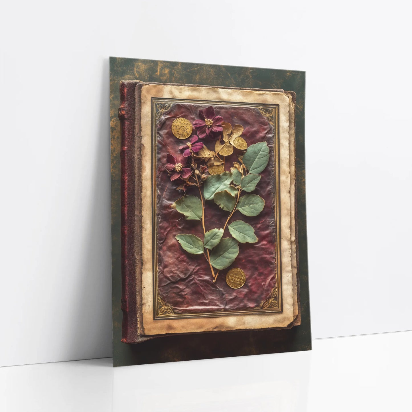 Pressed Botanical Specimen Dark Academia Leather Art art print