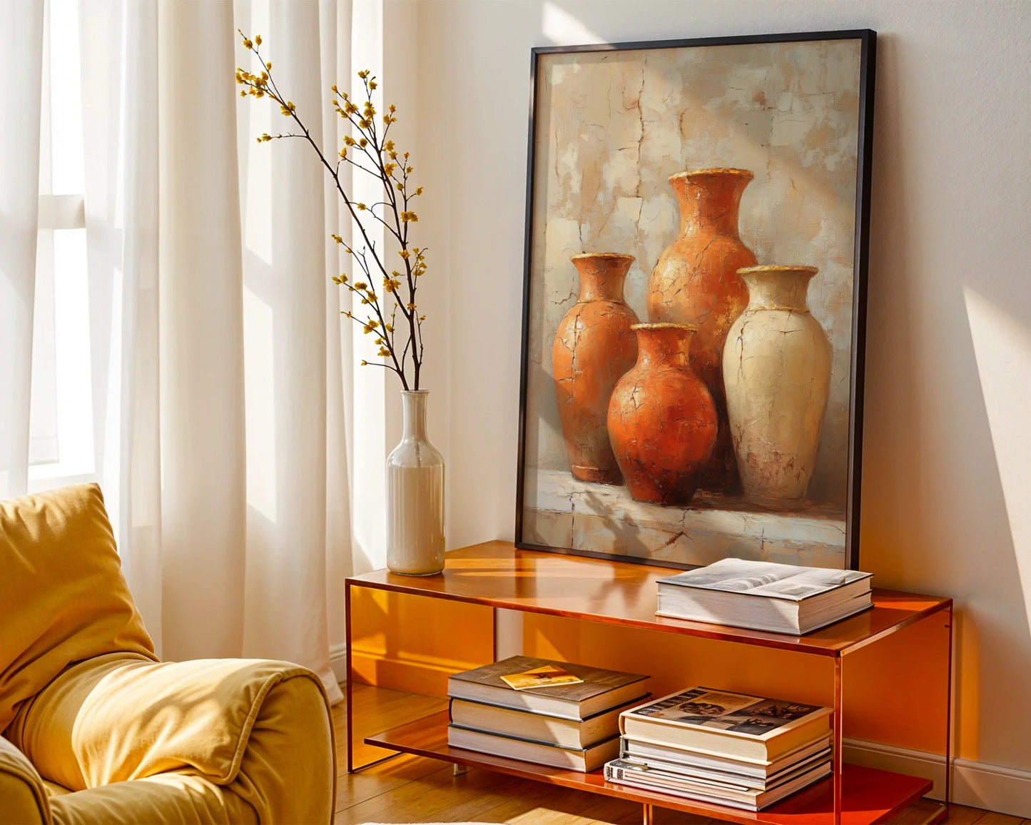 Cracked Pottery Still Life Boho Terracotta in room